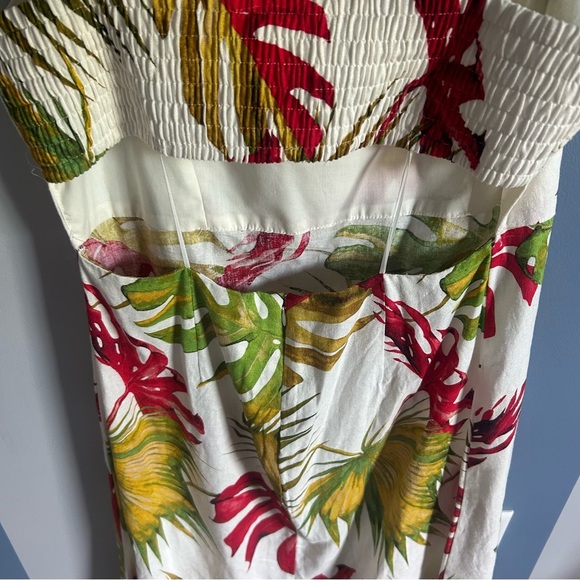 House of Harlow 1960 Midi Dress Size M Linen-Blend Cut Out Smocked Back - Picture 5 of 9